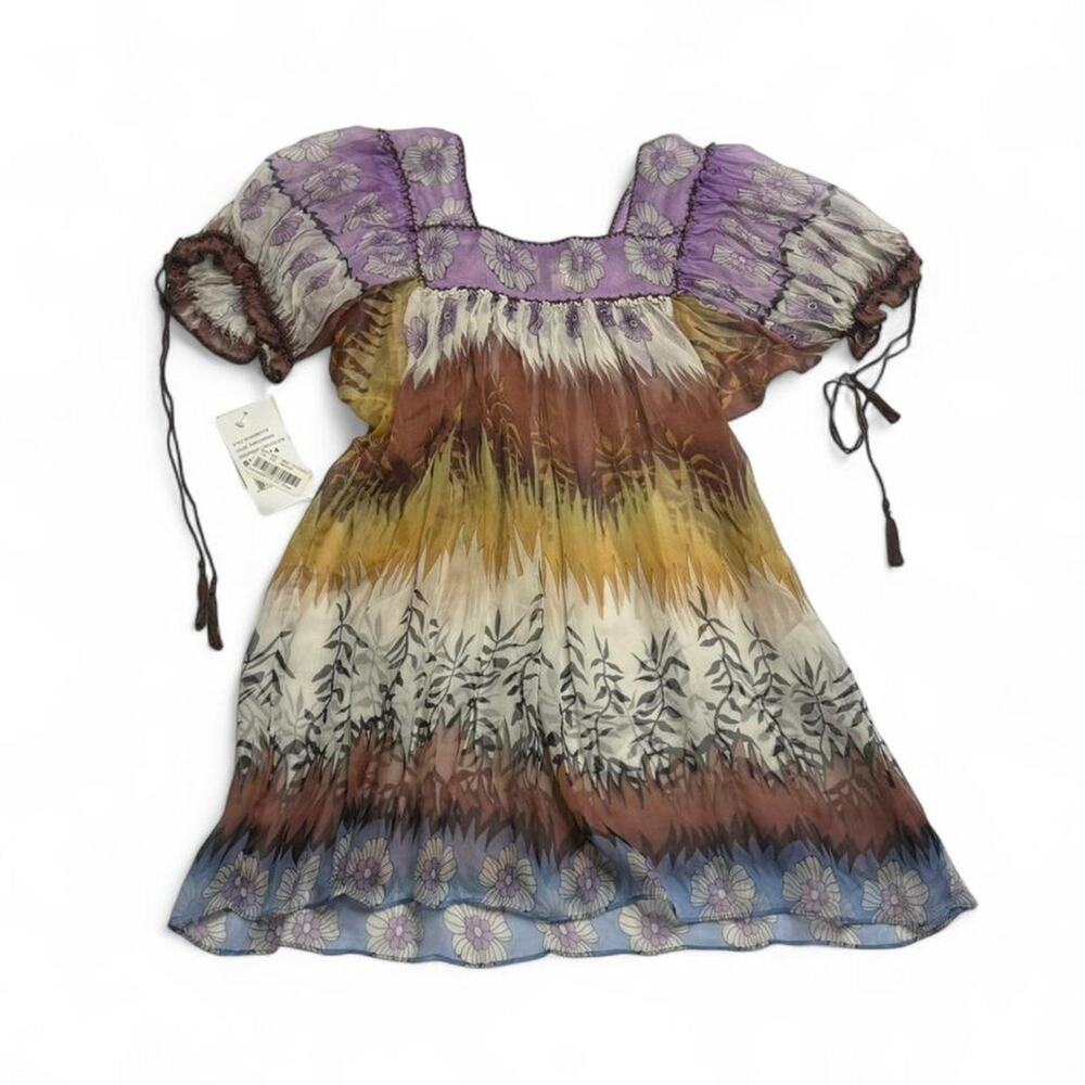 Eci Silk Woman New York purple floral silk dress flowly coquette Size L 14 NWT - Picture 8 of 8